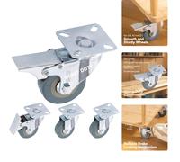 4 x Heavy Duty 50mm Rubber Swivel Castor Wheels with Brake Trolley Furniture UK