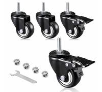 4 x Heavy Duty Castor Wheels For Furniture,Swivel Castors With Brakes,Caster For Furniture,Small Rubber Transport Wheels,360° Swivel Castors,Black,2Nobrakes+2Brakes-50mm/M8x25mm