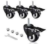 4 x Heavy Duty Castor Wheels For Furniture,Swivel Castors With Brakes,Caster For Furniture,Small Rubber Transport Wheels,360° Swivel Castors,Black,4Brakes-50mm/M8x25mm