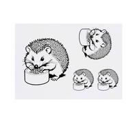 4 x 'Hedgehog Eating From Bowl' Temporary Tattoos - Water Resistant, Skin-Safe, Non-Toxic Transfers, Mixed Sizes (TO00069682)