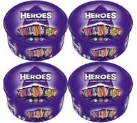 4 x Heroes Chocolate Tub 475g Assorted Individually Wrapped Milk Chocolate Selection, Sharing Chocolate Gift Tub for Christmas