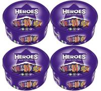 4 x Heroes Milk Chocolate Tub 475g | Assorted Individually Wrapped Mini Chocolate milk Bars | Sharing Chocolate Tub | Chocolate Gift for Family & Christmas Celebrations
