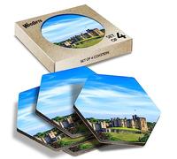 4 x Hexagon Coasters - Alnwick Castle Northumberland England UK Cork Backed MDF Glossy Tea Coffee Accessory #50071