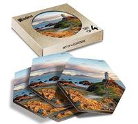 4 x Hexagon Coasters - Ynys Llanddwyn Island Anglesey Wales Cork Backed MDF Glossy Tea Coffee Accessory #52552