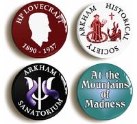 4 x"HP LOVECRAFT ARKHAM" CTHULHU MYTHOS BADGES BUTTONS PINS (1inch/25mm diameter)