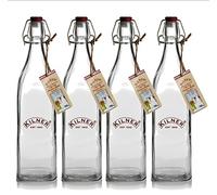 4 x Kilner Bottles - Square Vintage 1 Litre Preserve Glass Bottles with Clip Tops - Ideal for Milk, juices, cordials, Infused Oils, Sloe Gin - Gift Idea