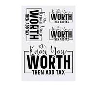4 x 'Know Your Worth Then Add Tax Funny Text ' Temporary Tattoos - Water Resistant, Skin-Safe, Non-Toxic Transfers, Mixed Sizes (TO00081722)