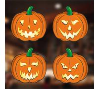 4 x Large Pumpkin Double Sided Halloween Window Stickers Decorations - Photo Realistic Haloween Jack O'Latern Pumpkin Hallow Window Clings for Home or Shop Window
