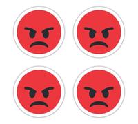 4 x Large Red Angry Emoji Face Stickers 75mm Round