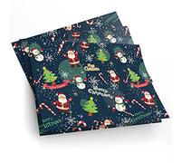 4 x Large Wrapping Paper Sheets - Funny Merry Christmas Pattern Santa Snowman Candy Cane Snowflakes Kids Unisex Boys Girls Secret Santa Son Daughter Gift Wrap #170290