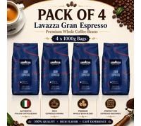 4 x Lavazza Coffee Gran Espresso, Whole Beans, 1000g- Pack of 4