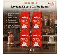 4 x Lavazza Suerte Coffee Beans 1kg Whole Bean Coffee Medium Roast Italian Blend