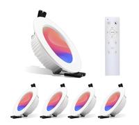 4 x LED Recessed Spotlight with Remote Control Dimmable RGBW 7W AC85-265 | Φ75-80mm, IR Controller Recessed Ceiling Light Energy Saving Safety Ceiling Light for Kitchen, Hallway, Bedroom, Living Room