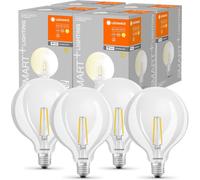 4 X LED Smart+ Filament G125 Globe 6W=60W E27 Clear 806lm Warm Dimmable Wifi