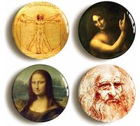 4 x"LEONARDO DA VINCI" BADGES BUTTONS PINS (1inch/25mm diameter) ART MONA LISA