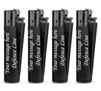 4 x Limited Edition - Clipper Soft Lighter ® Deep Laser Engraved Personalised Metal - Engraving Included for Birthdays, Anniversaries, Weddings and Valentines - Black