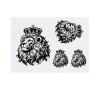 4 x 'Lion Wearing Crown' Temporary Tattoos - Water Resistant, Skin-Safe, Non-Toxic Transfers, Mixed Sizes (TO00080350)