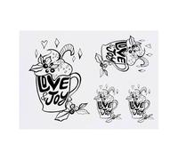 4 x 'Love And Joy Holiday Spirit Coffee Cup ' Temporary Tattoos - Water Resistant, Skin-Safe, Non-Toxic Transfers, Mixed Sizes (TO00080324)
