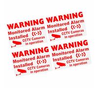 4 x M2R Small Monitored Alarm System Signs Installed and CCTV Video Recording Stickers Red On Clear Camera Security Warning Window Mini Self Adhesive Vinyl 90x60mm