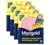 4 x Marigold Squeaky Clean Microfibre Cloth - Ultra Absorbent, Streak-Free Cleaning Cloth for Windows, Mirrors, Glass, Kitchen & Bathroom - Soft, Flexible & Reusable