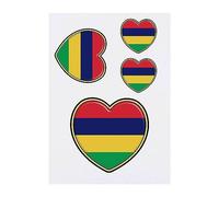 4 x 'Mauritius Flag Heart' Temporary Tattoos - Water Resistant, Skin-Safe, Non-Toxic Transfers, Mixed Sizes (TO00063104)