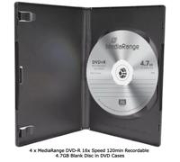 4 x MediaRange DVD-R 16x Speed 120min Recordable 4.7GB Blank Discs in DVD Cases