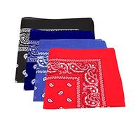 4 x Men's/Women's Paisley Pattern Bandana Head/Neck Scarf 100% Cotton (Navy Blue, Royal Blue, Black, Red)