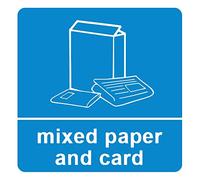 4 x Mixed Paper & Card - Info Recycling Sign Removable Self Adhesive Waterproof Durable Vinyl Label Sticker 150mm x 150mm
