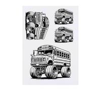 4 x 'Monster Truck School Bus' Temporary Tattoos - Water Resistant, Skin-Safe, Non-Toxic Transfers, Mixed Sizes (TO00083292)