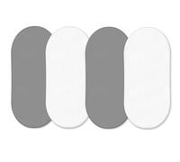 4 x Moses Basket Fitted Sheets (75 x 35 cm) | Ultra Soft, Oeko-Tex Standard 100 Certified | Antiallergic & Breathable Moses Basket Sheets (White & Grey, 75 x 35 cm)