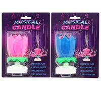4 X Musical Birthday Candle Lotus Flower Shape Plays Birthday Music with Lotus Opening (2PINK + 2 Blue)