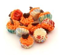 4 x MyTinyWorld Miniature Orange Sprinkle With Choc Heart Cupcake With Mixed Colour Paper Cups