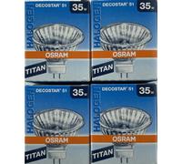 4 x Osram Titan 12v 35W Dichroic MR16 GU5.3 Halogen Bulb 51mm 38º WFL G3