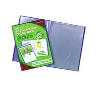 4 x Oxbridge® Blue A3 20 Pocket Professional Presentation Display Book - 20 Pockets 40 Views - 50 Micron Clear Pockets - Front Personalisation Pocket. Ideal for Home, School or Office Use.