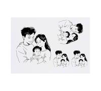 4 x 'Parents with Baby Hugging' Temporary Tattoos - Water Resistant, Skin-Safe, Non-Toxic Transfers, Mixed Sizes (TO00076384)