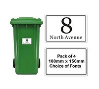 4 x Personalised Bin Numbers for Wheelie Bins, Custom Wheelie Bin Stickers, 150 x 100 MM Customised Number Stickers for Wheelie Bins, Waterproof Number Sticker with House Numbers Street Name(White)