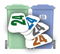 4 x Personalised Bin Numbers for Wheelie Bins with Your House Number | Pack of 4 Colours | Choice of 3 Sizes from 16cm x 12cm | Waterproof | Bin Number Stickers