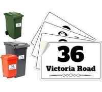 4 x Personalised Wheelie Bin Dustbin Sticker with House Number and Street Name Waterproof Bin Sticker Peel and Stick 100 x 150mm