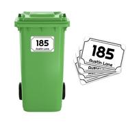 4 x PET Wheelie Bin Stickers Bin Numbers for Wheelie Bins Custom Wheelies Bins Numbers Stickers Personalised Number Sticker with House Number Street Name (Style - Black Neo)