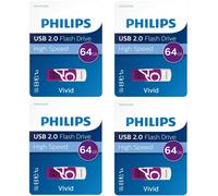 4 x PHILIPS 64 GB USB 2.0 Vivid Pen Flash Drive Memory Stick - High Speed