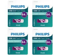 4 x PHILIPS 64 GB USB 3.0 Vivid Pen Flash Drive Memory Stick - Super High Speed
