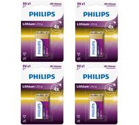 4 x PHILIPS 9V Ultra Lithium Powerful Battery - CR-V9 PP3 LR22 CRV9 Smoke Alarm