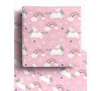 4 x Pink Rainbow Unicorn Kids Eco Wrapping Paper Sheets - Premium Recyclable Gift Wrap with Unicorns and Rainbows Perfect for Birthday, New Baby Girl and more.