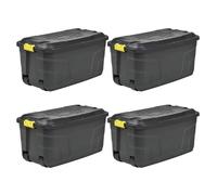 4 x Plastic Storage Box 145 Litres Extra Large - Black Heavy Duty by Strata