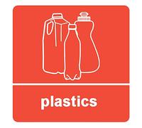 4 x Plastics - Recycling Info Sign Removable Self Adhesive Waterproof Durable Vinyl Label Sticker 150mm x 150mm