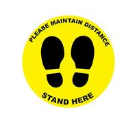 4 x please maintain distance - social distancing landscape floor safety sign self adhesive vinyl weather proof label sticker - 15cm x 15cm - (SC-21)