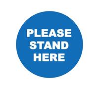 4 x please stand here - social distancing landscape floor safety sign self adhesive vinyl weather proof label sticker - 15cm x 15cm - (SC-01)