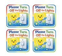 4 x Please Turn Off The Lights Stickers - Light Switch Reminder Sign - Self Adhesive Vinyl - Energy Saving - 10cm x 10cm - Waterproof - for Home, Kids & Bedrooms