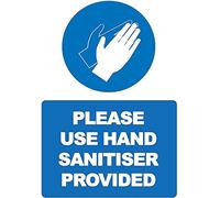 4 x please use hand sanitiser provided - social distancing vertical safety sign self adhesive vinyl weather proof label sticker - 200mm x 300mm - (SC-37)