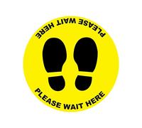 4 x please wait here - social distancing landscape floor safety sign self adhesive vinyl weather proof label sticker - 10cm x 10cm - (SC-24)